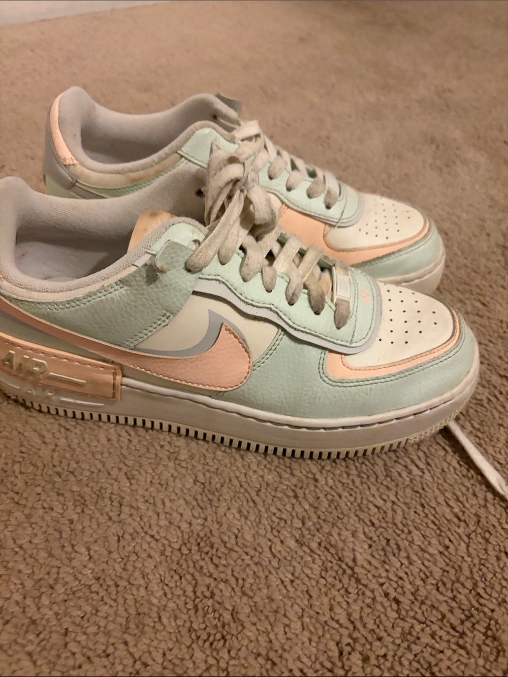 Nike Women’s Air Force 1 Shadow Pastel Mint & Peach Sneakers - Picture 1 of 6